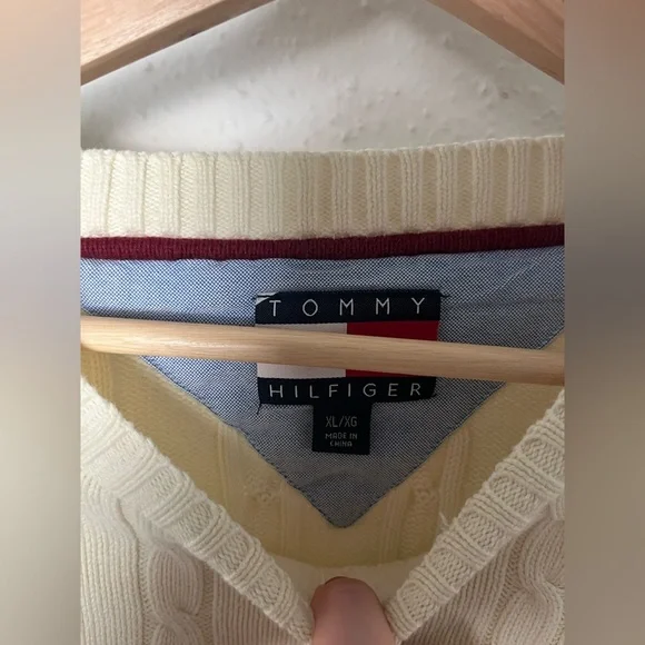 Tommy Hilfiger Cream Crewneck Cable Knit Sweater - Picture 5 of 6